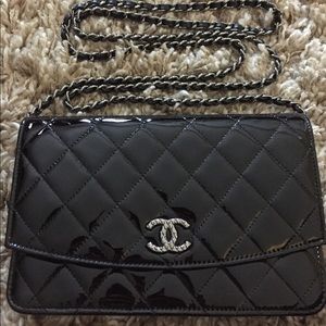 Chanel Wallet on Chain WOC Authentic “Brilliant” Black Patent Leather